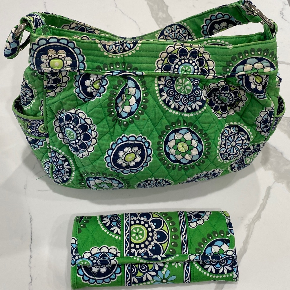Vera Bradley Cupcake Green reversible tote AND matching wallet included!